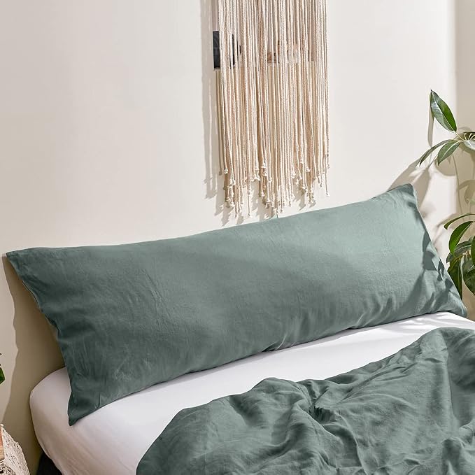Simple&Opulence Body Pillow Cover 20" x 54",100% Pure Linen, Ultra Soft and Breathable, Body Pillowcase with Envelope Closure for Adults (Greyish Green)