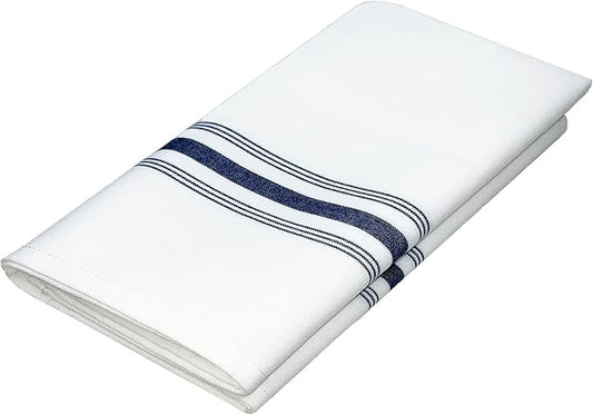 Bistro Restaurant Stripe Cloth Napkins Set of 12 Pack, Commercial Quality 18 x 22 Inches, MJS Linen Dinner Napkins Cloth Washable, Non-Iron, No Fade, Soil Release, Navy Blue Stripes