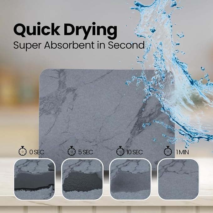 Diatomite Stone Dish Drying Mat for Kitchen Counter & Sink – Quick Dry, Super Absorbent, Non Slip, Eco Friendly Water Absorbing Tray, Heat Resistant 16x12”