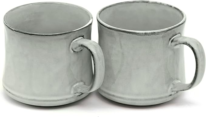 KooK Glazed Coffee Mugs, Ceramic, Microwave & Dishwasher Safe, 13 oz, Java/Slate Circled, Set of 2