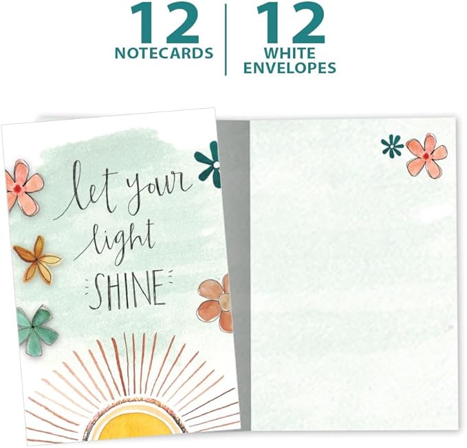 Tree-Free Greetings - Just Because Cards - Artful Designs - 12 Cards + White Envelope - Made in USA - 100% Recycled Paper - 4"x6" - Let Your Light Shine (FS65347)
