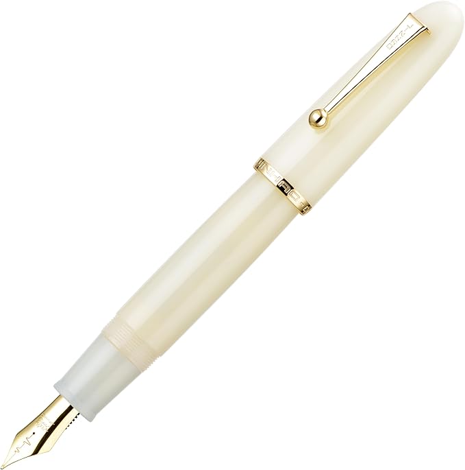 Jinhao 9019 DaDao Series Fountain Pen, Size 8 Medium Heartbeat Nib with Large Ink Converter, Ivory White Acrylic Design Smooth Writing Pen (Gold Trim)