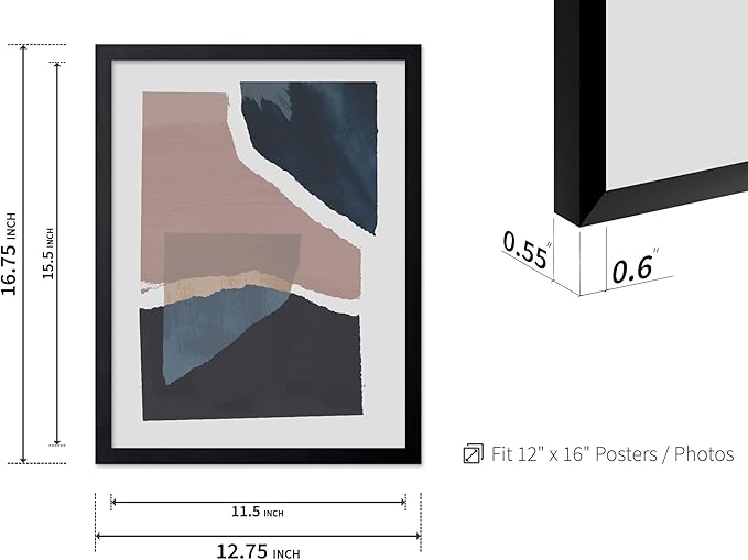 Monem Art Torn Paper Abstract Collage Print - Minimalist Scandinavian Art Poster - Wall Decor for Living Room, Bedroom or Office - 12x16 Black Framed Wall Art by Mareike Bohmer