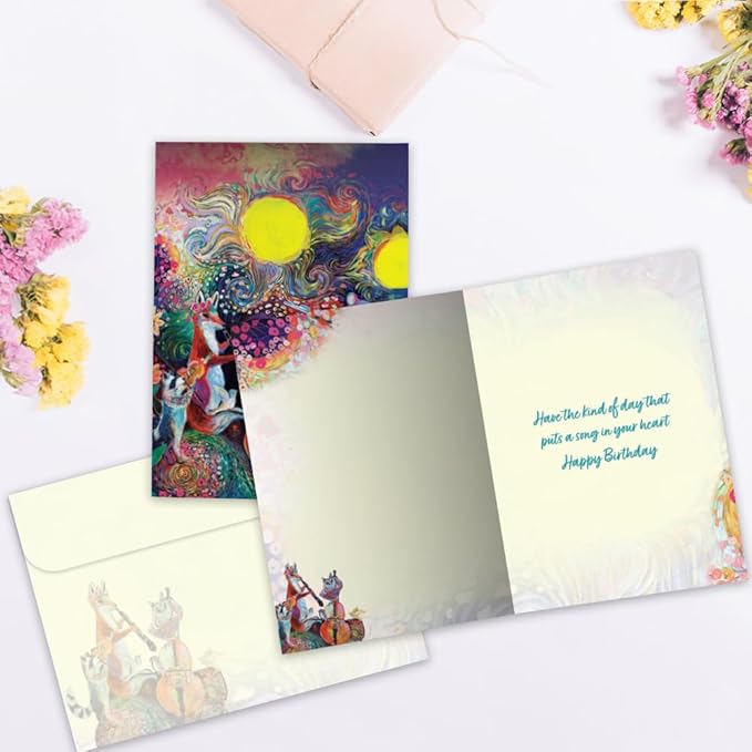 Tree-Free Greetings - Birthday Card - Artful Designs - 1 Card + Matching Envelope - Made in USA - 100% Recycled Paper - 5 x 7 - Animal Serenade (GO61532)