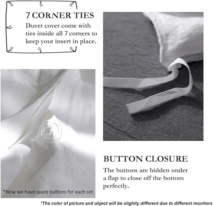 Simple&Opulence 100% Linen Duvet Cover Set with Embroidery Border Washed - 2 Pieces (1 Duvet Cover & 1 Pillow Sham) with Button Closure Soft Breathable Farmhouse - White, Twin Size