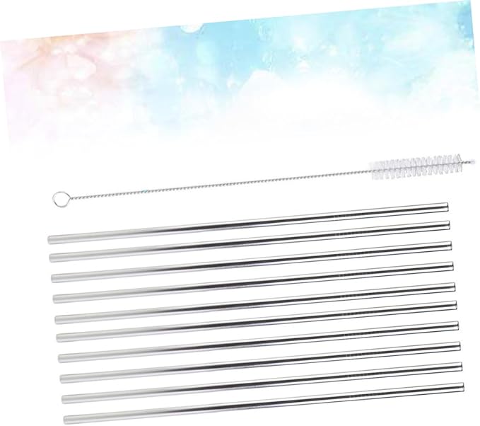 PRETYZOOM 11pc Stainless Steel Reusable Straws Set Straight Drink Straws with Cleaning Brush