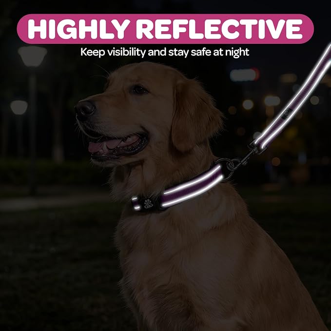 FURRYFECTION Reflective Dog Collar and Leash Set With Quick Release Buckle, Padded Neoprene Adjustable Nylon for Small Medium and Large Dogs (Small Collar+5FT Leash, Hot Pink)