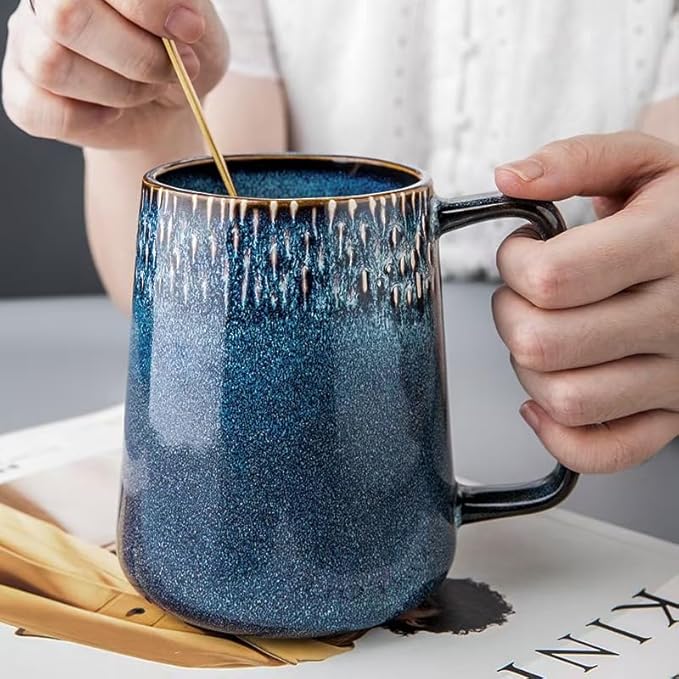 24 OZ, Large Ceramics Coffee Mugs with Handle, Extra Large Tea and Coffee Cup for Office and Home，Microwave and Dishwasher Safe,For Gift and Present （Starry Blue）