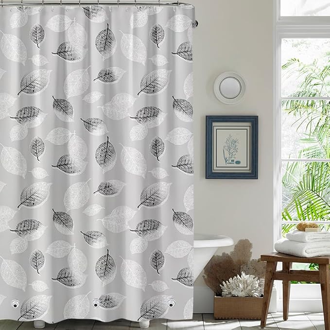 Plastic Shower Liner - Premium PEVA 4G Shower Curtain Liner with Rustproof Grommets and 3 Weighted Magnets, Waterproof Shower Curtains for Bathroom (Black and White Leaf)