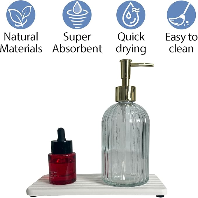 2-Pack Diatomite Soap Tray, Fast-Drying Water Absorbing Stone Tray for Bathroom & Kitchen Sink Counter, Anti-Skid Vanity Tray with Feet, White 8.3" x 4.0"