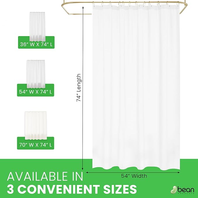 FABRIC SHOWER CURTAIN LINER 54"x74" Medium Stall Size - Stylish Quality Bathroom Drape - Earth Friendly Non-Toxic Odor-Free WHITE Cotton Liner, Light-Weight Washable natural Shower Curtain 54WC