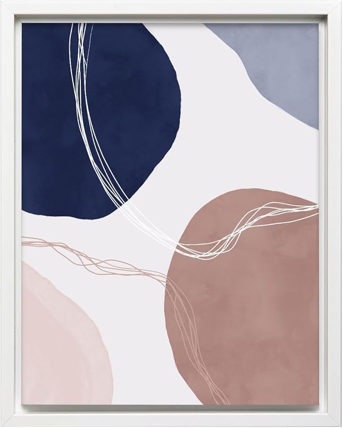 Monem Art Abstract Organic Shapes Print - Scandinavian Blue Geometric Poster - Wall Decor for Living Room, Bedroom or Office - 18x24 White Framed CANVAS Wall Art by Mareike Bohmer