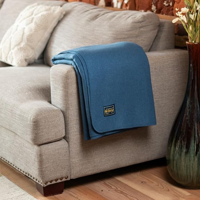 Arcturus Bighorn 100% Virgin Wool Blanket | Heirloom-Quality Wool Bedding for Home & Cabin | Warm, Thick & Durable (Twin Size, Steel Blue)