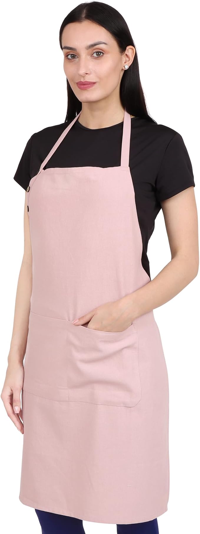 Kitchen Apron Cotton Waterdrop Resistant with adjustable Aprons for Women with Pockets 9 Color option Cooking (Blush pink/powder pink)