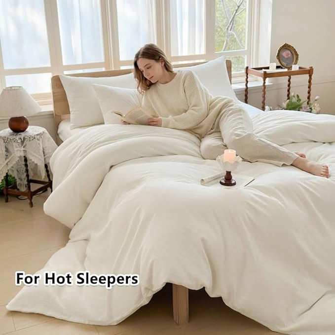 100% French Flax Linen Duvet Cover Set King, 3-Piece Soft Breathable Cooling Bedding for Hot Sleepers, Natural Washed Linen with Zipper Closure & 8 Corner Ties (King, White)