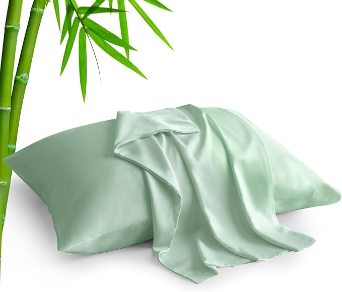 BEDELITE Standard Pillow Cases Set of 2, Rayon Derived from Bamboo, Cooling Pillow Cases for Hot Sleepers & Night Sweats, Breathable Silky Soft Envelope Pillowcases(Mint Green, 20"x26")