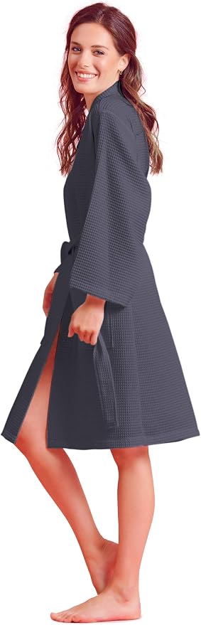 Soft Touch Linen Women's Kimono Waffle Robe-Luxurious & Absorbent & Quick Dry-Cotton & Polyester Blend