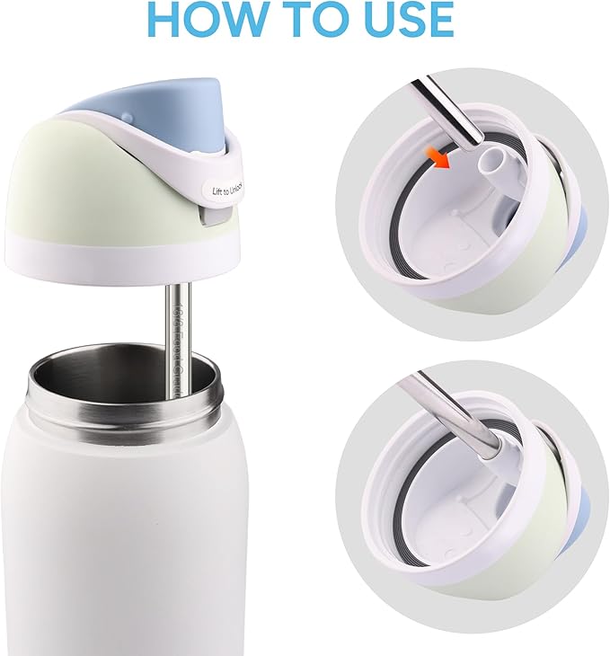 Metal Straw Replacement Set Compatible with Owala Water Bottle 40 Oz, Includes 4 Stainless Steel Straws & 2 Brushes, Premium Accessories for Owala Bottles