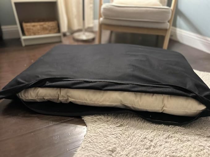 Natural Cotton Canvas Dog Bed – Raw Cotton Filled Pet Cushion Insert, Breathable Eco-Friendly Dog Mattress, Durable Washable Cover with Zipper (Black, Small 36"x22"x3")