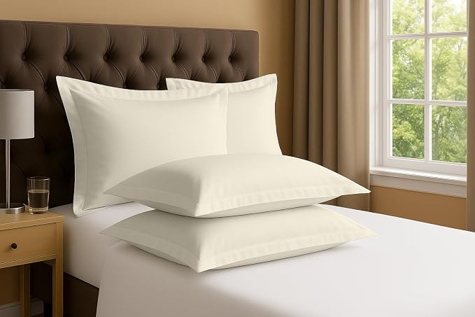 2 Pack Pillow Shams King Size 20x36 – 600 Thread Count 100% Organic Cotton Ivory Pillow Covers with 2 Inch Decorative Flange, Soft & Smooth Premium Hotel-Quality Pillowcases Set of 2