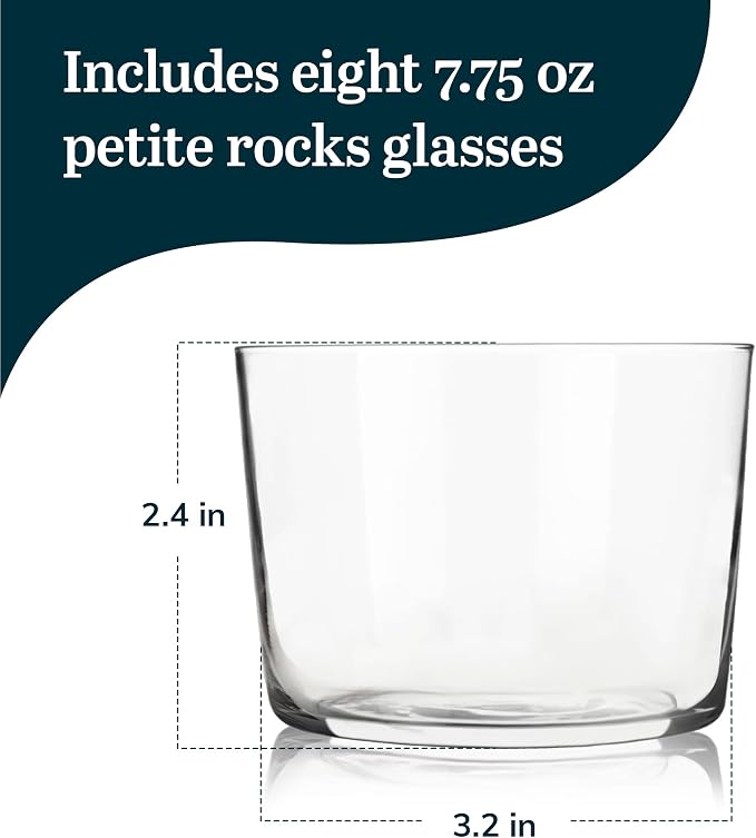 Libbey Café Petite Rocks Glasses Set of 8, Dishwasher Safe Old Fashioned Cocktail Glasses, Highball Glass Set for Casual Gatherings, Dinner Parties