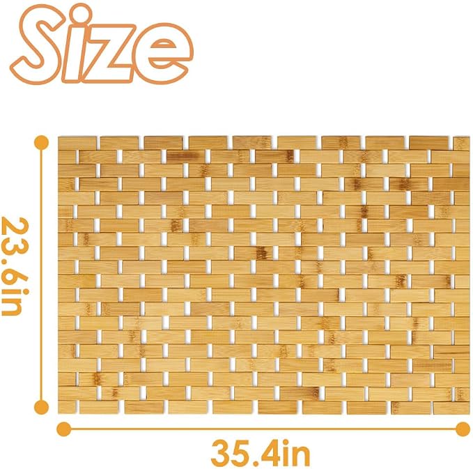 Bamboo Bath Mat with Anti Slip Pads,23.6x35.5 inches Bathroom Shower and Bathtub Floor Mats,Non Slip Water Proof Mat,Indoor Outdoor Use for Kitchen Bedroom Bathroom Toilet Pet Mat Floor Rug