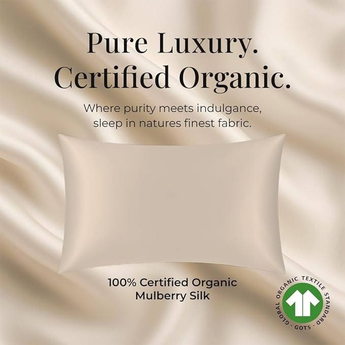 Pure Organic Silk Pillowcase Certified Organic 100% Pure Mulberry Silk Pillowcase 25 Momme Pillowcase (Taupe, King, Pack of 2)