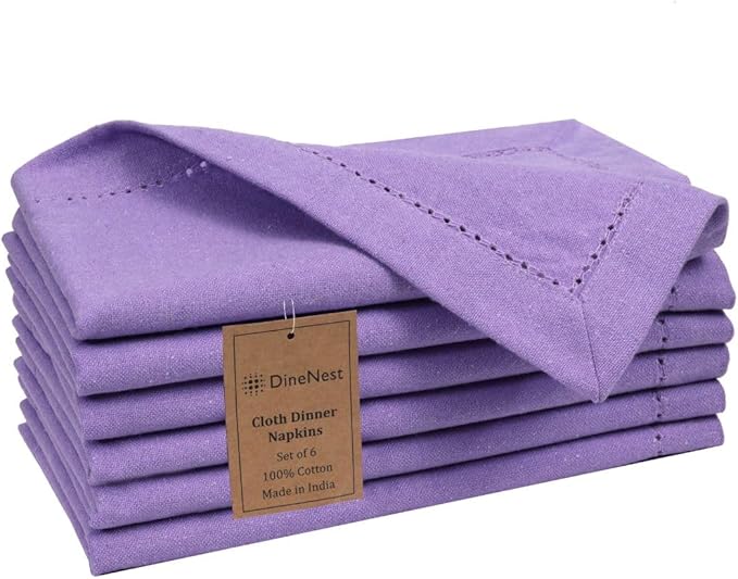 Hemstitch Dinner Napkins 100% Cotton Set of 6 - for Dining Weddings Parties Holidays Easter Everyday Use - Soft Durable Washable Table Napkins - 18x18 Inch Cloth Napkins Lavender