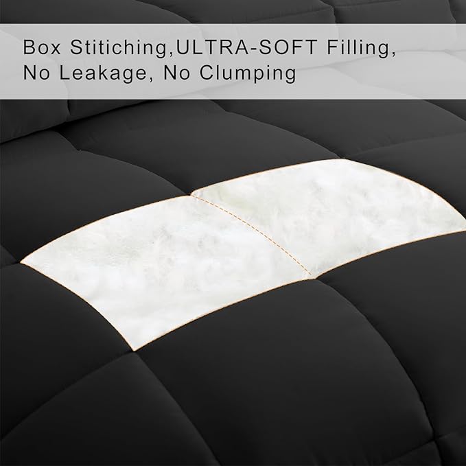 COHOME Premium Twin/Twin XL Size Comforter, All-Season Quilted Down Alternative Duvet Insert, Luxury Hotel GentleSoft Comforter with Anti-Clump Tech & 8 Tabs - Reversible - Black 64x88 inches