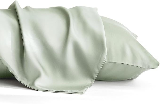 100% Lyocell Silk Pillowcase 2-Pc Tencel Pillowcases Silky Smooth Cooling Pillow Covers for Hot Sleepers 20x30 Inches (Green, 20x30in)
