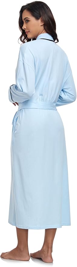 COLORFULLEAF 100% Cotton Women's Robes Summer Lightweight Kimono Soft Long Cotton Bathrobe for Women with Pockets