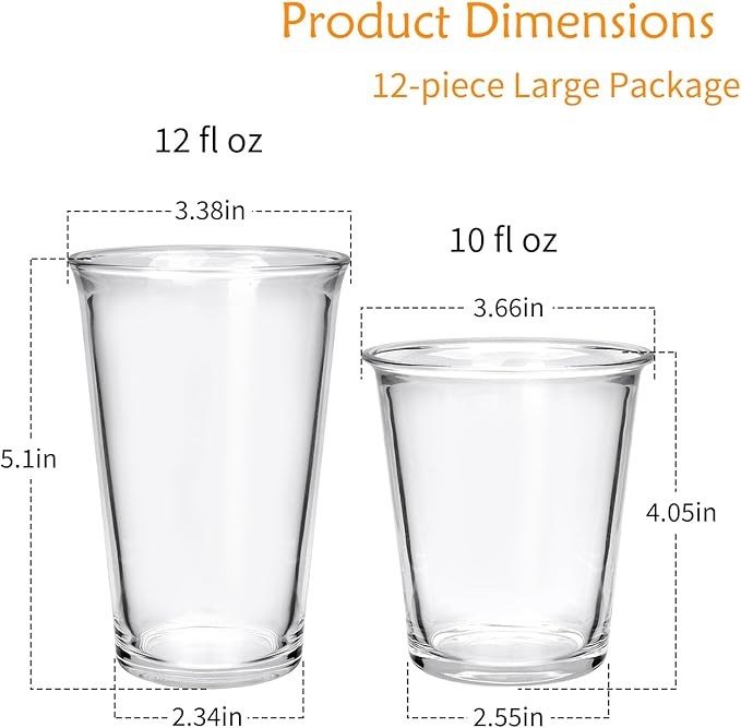 12 Pack Highball Glasses Set, 12 oz & 10 oz Stackable Thick Glass Cups | Drinking Glasses for Cocktails，Iced Coffee, Bubble Tea, Water, Juice – Kitchen & Bar Glassware Set