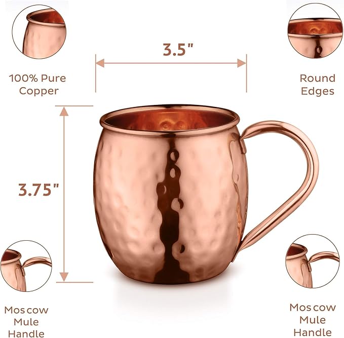 BOLD & DIVINE Moscow Mule Copper Mugs - Set of 2, 100% HANDCRAFTED - Food Safe Pure Copper Solid Mugs - 16 oz Gift Set with Premium Quality Cocktail Straws & Shot Glass!