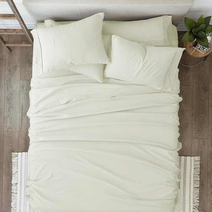 Femini Fashion 100% Organic Cotton Bed Sheets 800-Thread-Count, 16-Inch Deep-Pocket, Luxury Breathable Crisp 4-Piece Bed Sheet Set (1 Flat Sheet, 1 Fitted Sheet, 2 Pillowcases) - Twin, Ivory