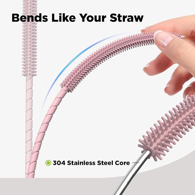 Silicone Straw Cleaner Brush, 2 Pcs Reusable Cleaning Brushes for Straws, 6mm&9mm, Pink