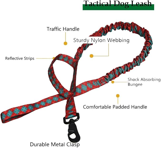Christmas Tactical Dog Collar and Leash Set Adjustable Nylon Collar Dog Training Collar Leash Set with Control Handleand （Christmas Green M