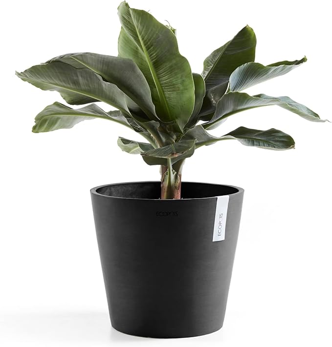 Ecopots Amsterdam Durable Modern Round Indoor/Outdoor Recycled-Based Composite Flower Pot Planter, Dark Grey, 16"