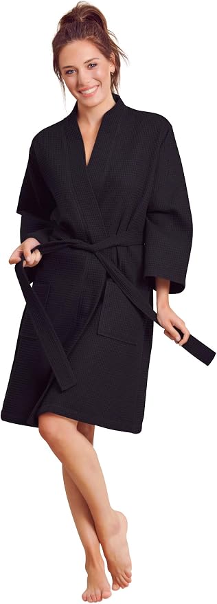 Soft Touch Linen Women's Kimono Waffle Robe-Luxurious & Absorbent & Quick Dry-Cotton & Polyester Blend