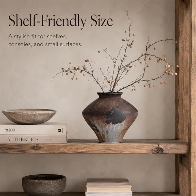 Wabi Sabi Vase, 6.7" Wabi Sabi Decor Rustic Vase, Brown Ceramic Vase for Centerpiece, Vintage Farmhouse Decor for Home Decorative, Table, Living Room, Bedroom, Bathroom, Kitchen
