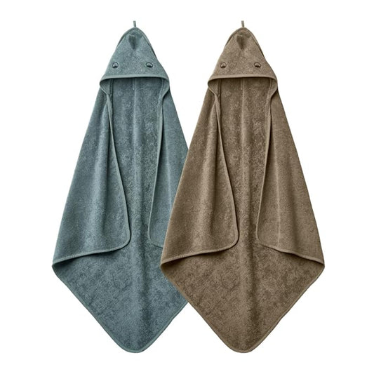 Hooded Baby Towels – 100% Organic Cotton Baby Bath Towels – Baby Boy Newborn Essentials - Super-Soft and Absorbent. (2-Pack Dino Tradewins and Moss Green)
