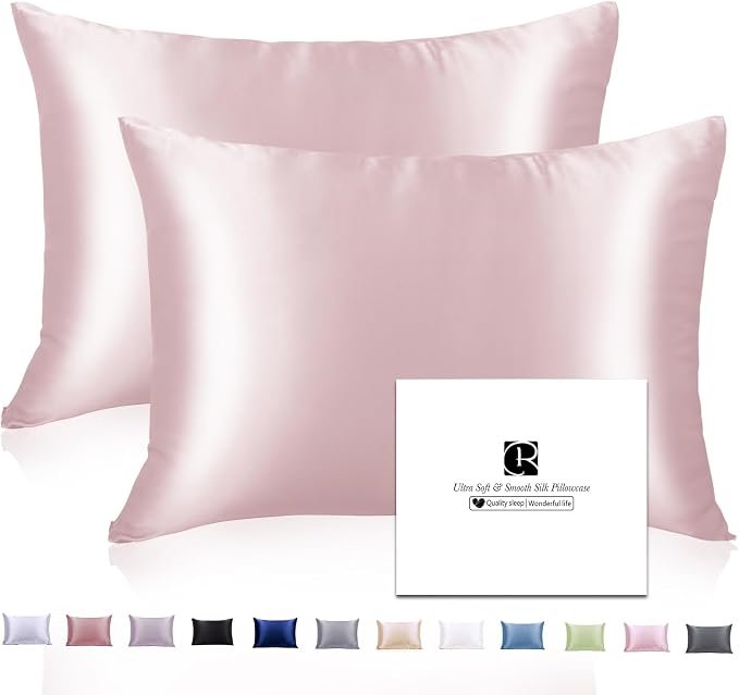 Ravmix Silk Pillow Cases 2 Pack with Zipper, 21momme Mulberry Silk Pillowcase for Hair Skin, Soft Smooth Breathable Cool Pillow Cover for Beauty Sleep with Gift Box(Queen 20"x30", Light Pink)