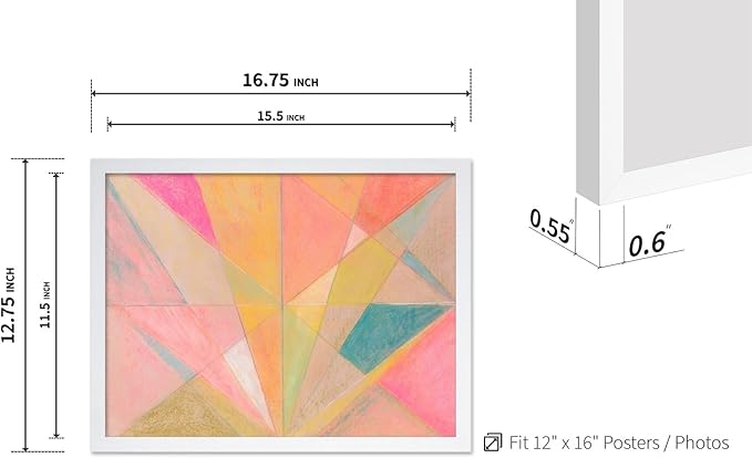 Monem Art Colorful Geometric Abstract Painting Print - Pastel Art Deco Style Art Poster - Wall Decor for Living Room, Bedroom or Office - 12x16 White Framed Wall Art by Renee Stramel