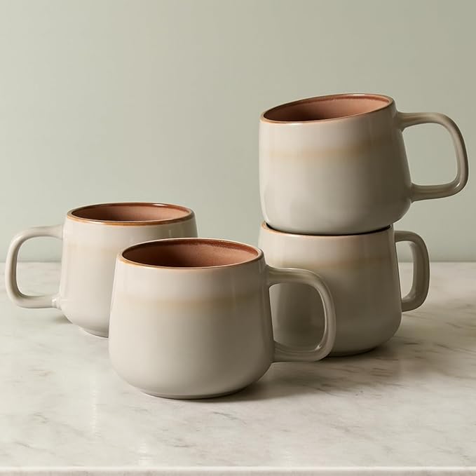 Ava Nord Ceramic Coffee Mugs Set of 4 | 12 oz Stoneware Coffee Cups | Lead-Free, Non-Toxic | Microwave and Dishwasher Safe | Comfortable Handle | Aesthetic Nordic Design for Tea and Latte | Sage Ash