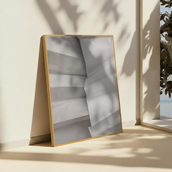 Monem Art Minimalist Folded Paper Texture Print - Neutral Abstract Modern Art Poster - Wall Decor for Living Room, Bedroom or Office - 16x20 Gold Framed CANVAS Wall Art by Mareike Bohmer