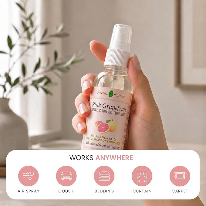 Pink Grapefruit Linen and Room Spray, Natural Air Freshener Made with Pure Pink Grapefruit Essential Oil, Bathroom Freshener, Pillow Spray, or Odor Eliminator