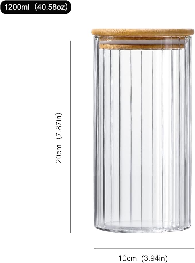 1.2L/40.58Oz 3 Pack Airtight Glass Storage Containers with Lids - Glass Food Storage Jars - Pantry Organizers and Storage for Flour Cereal Pasta