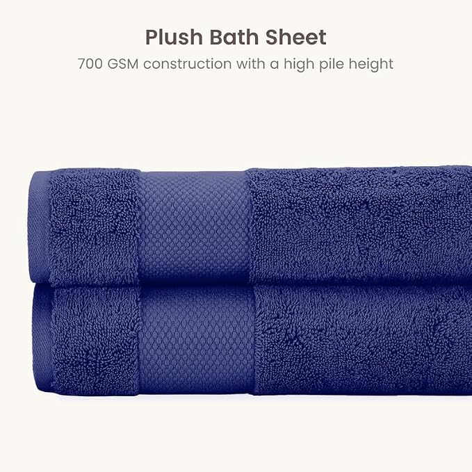 BIOWEAVES 100% Organic Cotton Bath Sheet Set of 2 | Soft Oversized Bath Towels | 700 GSM Premium Bath Towel Sheet Set GOTS Certified - Navy Blue