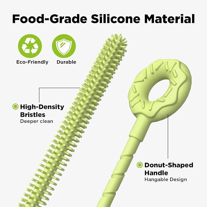 Silicone Straw Cleaner Brush, 2 Pcs Reusable Cleaning Brushes for Straws, 6mm&9mm, Green