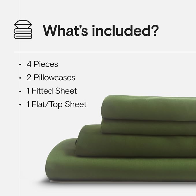 DOZ Sheet Set, 100% Viscose derived from Bamboo, Organically Grown, Buttery Soft, Cooling Sheets, High GSM, Deep Pockets - 4 Piece - 2 Pillowcases 1 Fitted 1 Top Sheet (Forest, Full)