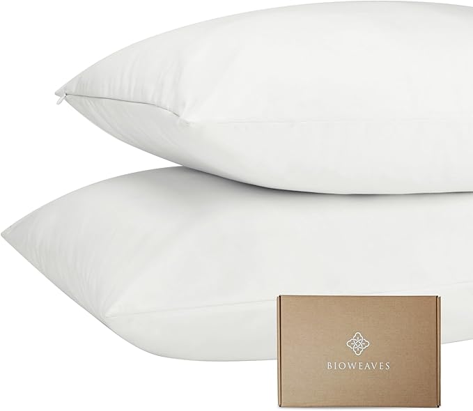 Bioweaves Organic Cotton Jersey Knit Waterproof Pillow Protector Covers with Zipper Closure – GOTS Certified Soft & Quite Pillow Encasement – King Size, 20 x 36 inches, Set of 4